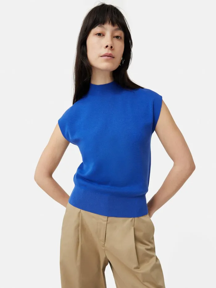 Jigsaw Silk Cotton Cap Sleeve Top Blue Women Shirts and Tops