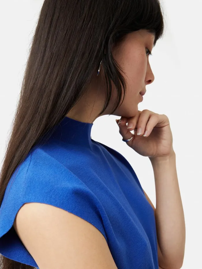Jigsaw Silk Cotton Cap Sleeve Top Blue Women Shirts and Tops