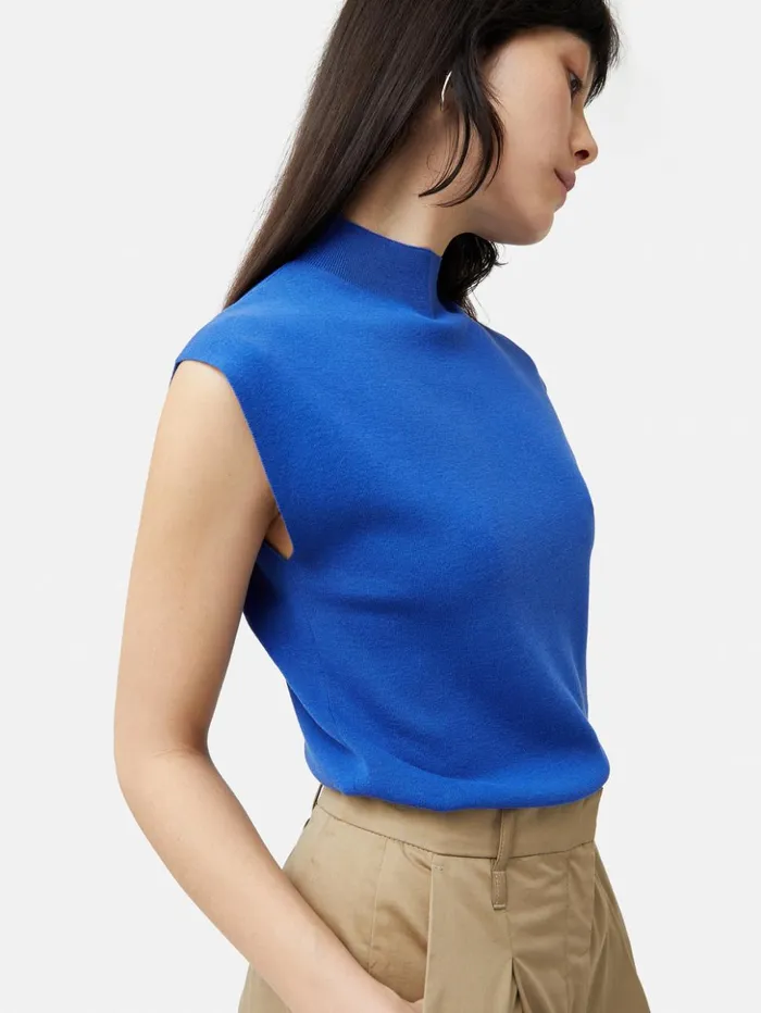 Jigsaw Silk Cotton Cap Sleeve Top Blue Women Shirts and Tops