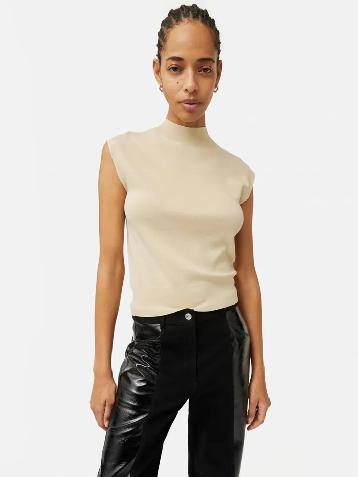 Jigsaw Silk Cotton Cap Sleeve Top Cream Women Shirts and Tops