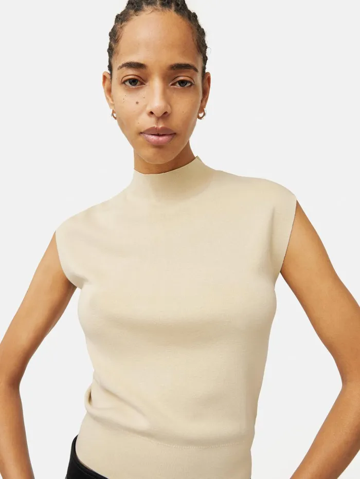 Jigsaw Silk Cotton Cap Sleeve Top Cream Women Shirts and Tops