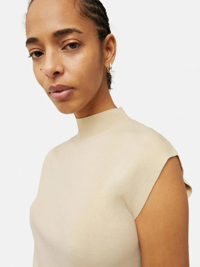 Jigsaw Silk Cotton Cap Sleeve Top Cream Women Shirts and Tops