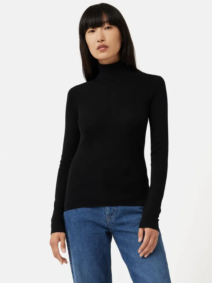 Jigsaw Silk Cotton Polo Jumper Black Women Knitwear and Cashmere