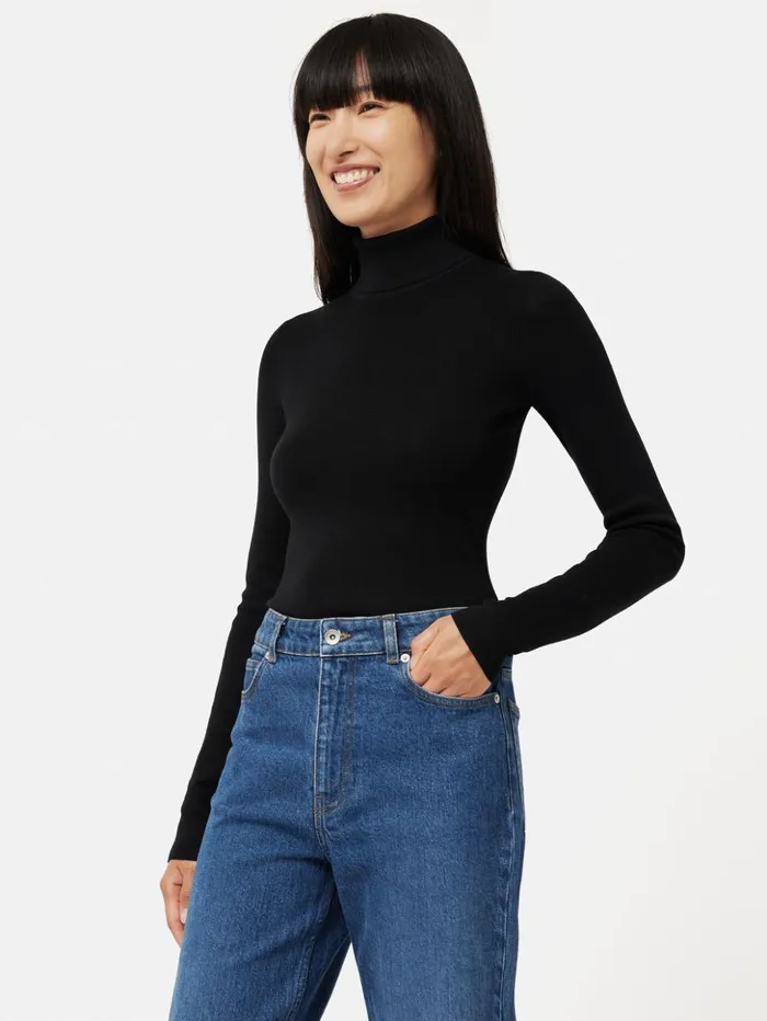Jigsaw Silk Cotton Polo Jumper Black Women Knitwear and Cashmere