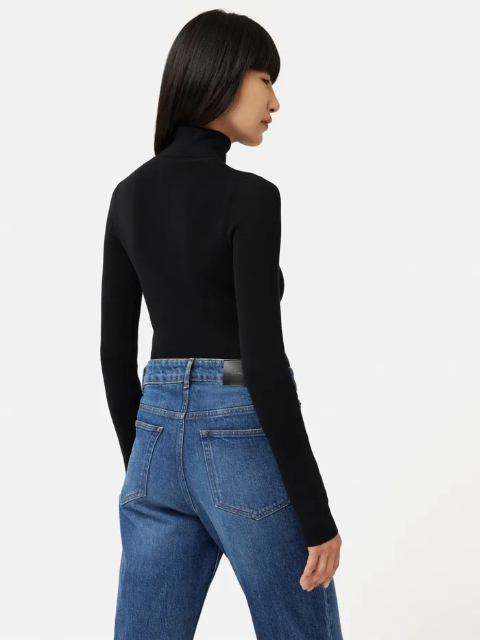 Jigsaw Silk Cotton Polo Jumper Black Women Knitwear and Cashmere
