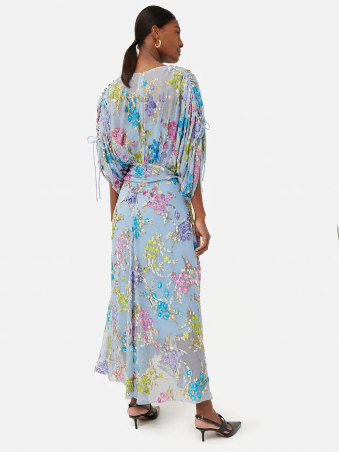 Jigsaw Silk Fil Coupe Metallic Maxi Dress Blue Women Dresses and Jumpsuits