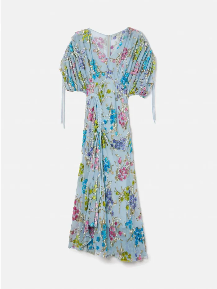 Jigsaw Silk Fil Coupe Metallic Maxi Dress Blue Women Dresses and Jumpsuits