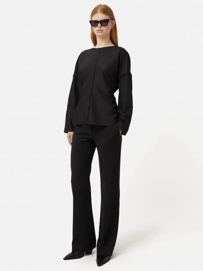 Jigsaw Silk Habotai Long Sleeve Top Black Women Shirts and Tops