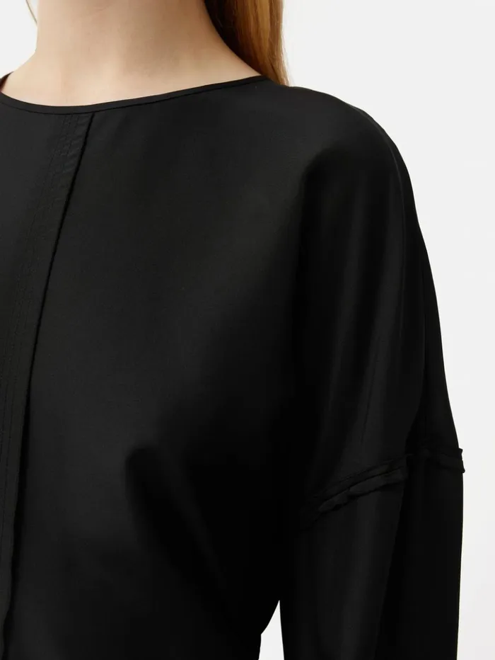 Jigsaw Silk Habotai Long Sleeve Top Black Women Shirts and Tops