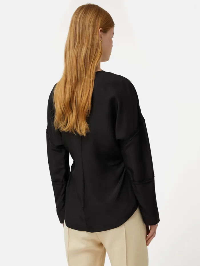 Jigsaw Silk Habotai Long Sleeve Top Black Women Shirts and Tops