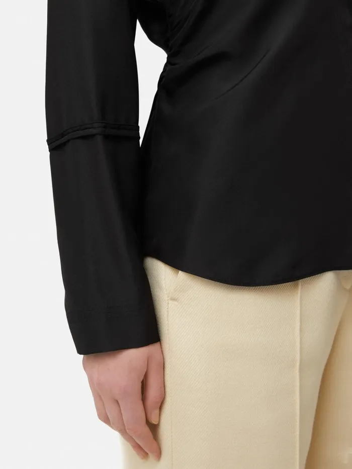 Jigsaw Silk Habotai Long Sleeve Top Black Women Shirts and Tops