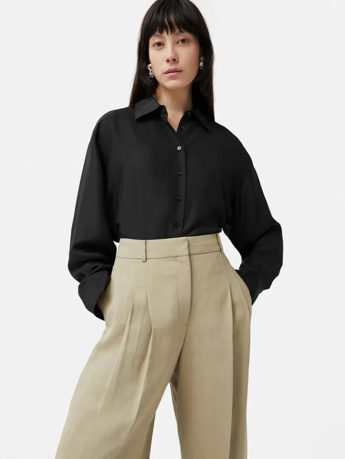 Jigsaw Silk Habotai Relaxed Shirt Black Women Shirts and Tops