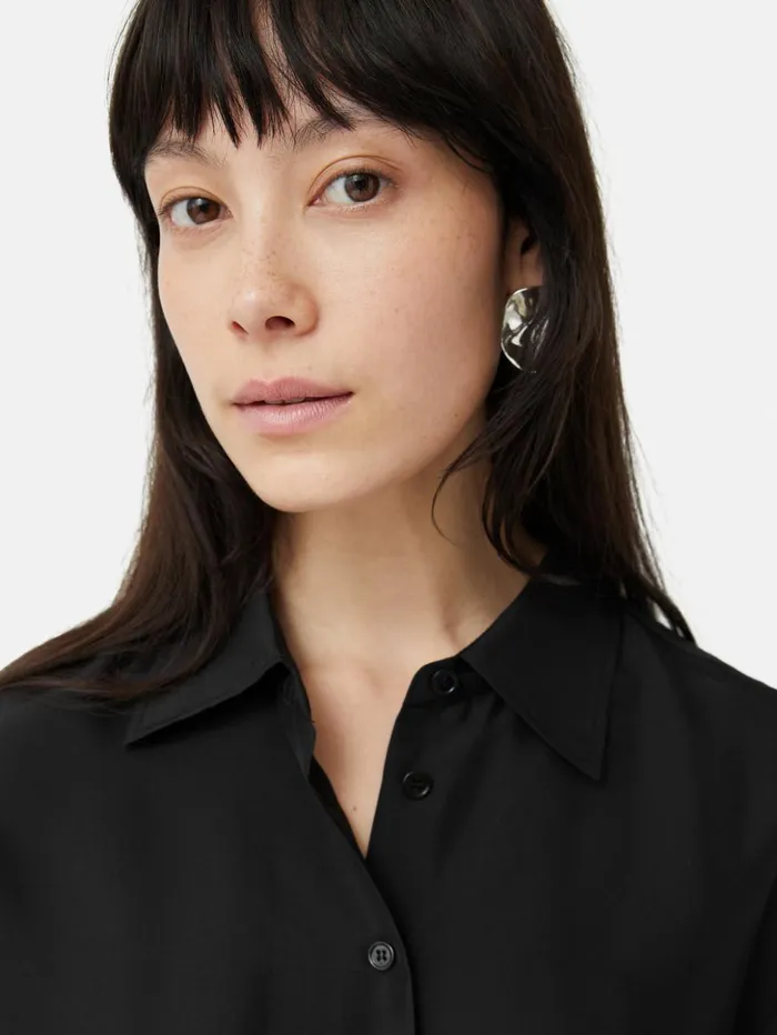 Jigsaw Silk Habotai Relaxed Shirt Black Women Shirts and Tops
