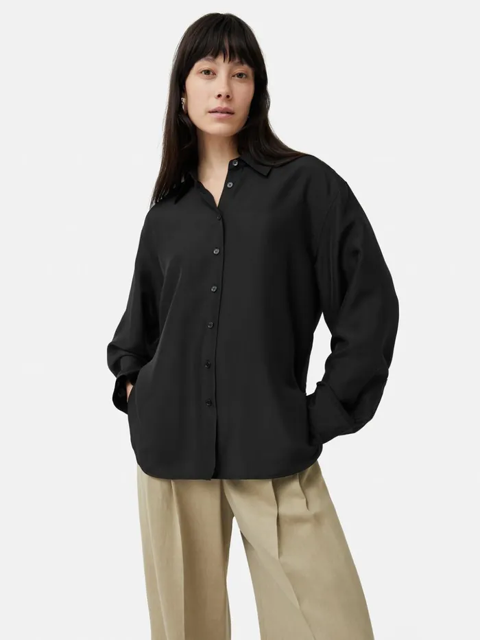 Jigsaw Silk Habotai Relaxed Shirt Black Women Shirts and Tops