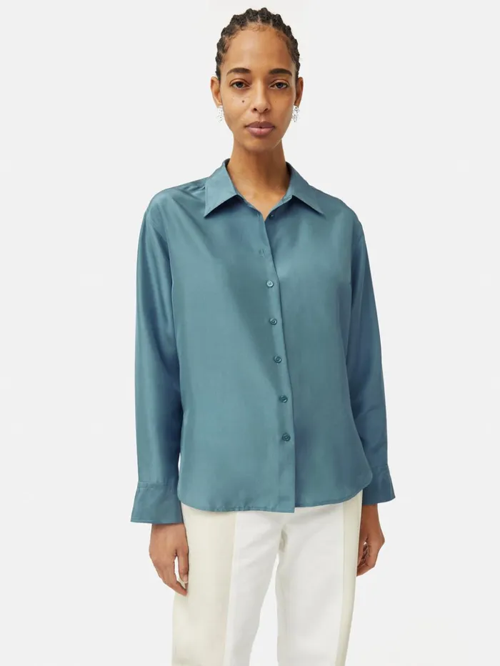 Jigsaw Silk Habotai Relaxed Shirt Blue Women Shirts and Tops