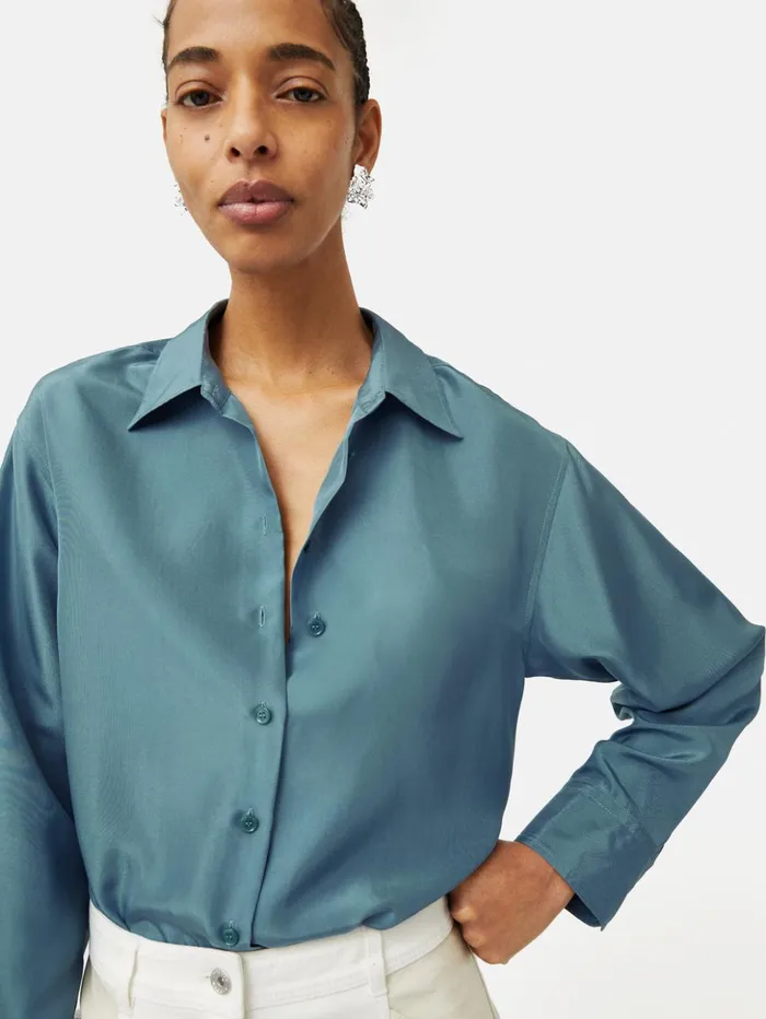 Jigsaw Silk Habotai Relaxed Shirt Blue Women Shirts and Tops