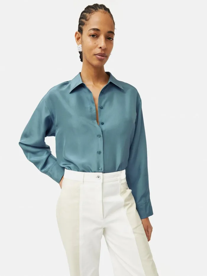 Jigsaw Silk Habotai Relaxed Shirt Blue Women Shirts and Tops