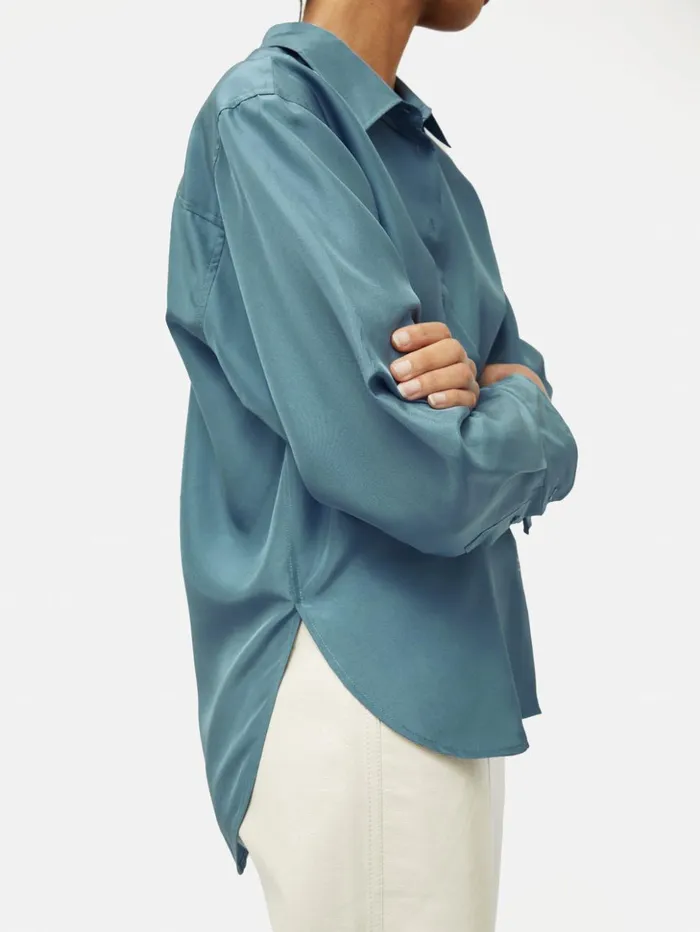 Jigsaw Silk Habotai Relaxed Shirt Blue Women Shirts and Tops
