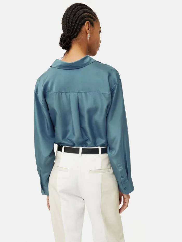 Jigsaw Silk Habotai Relaxed Shirt Blue Women Shirts and Tops