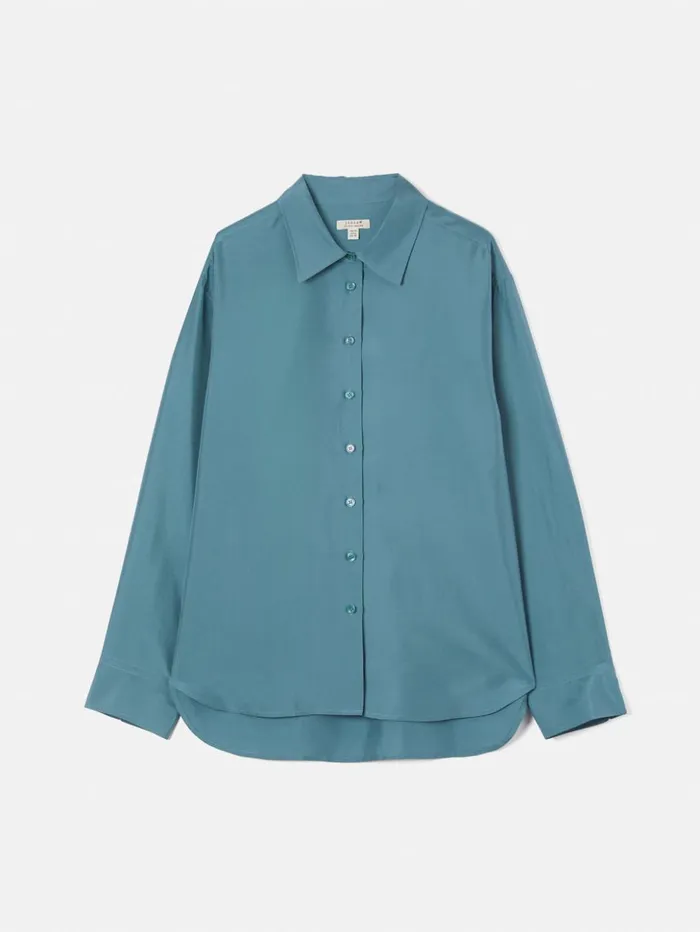 Jigsaw Silk Habotai Relaxed Shirt Blue Women Shirts and Tops