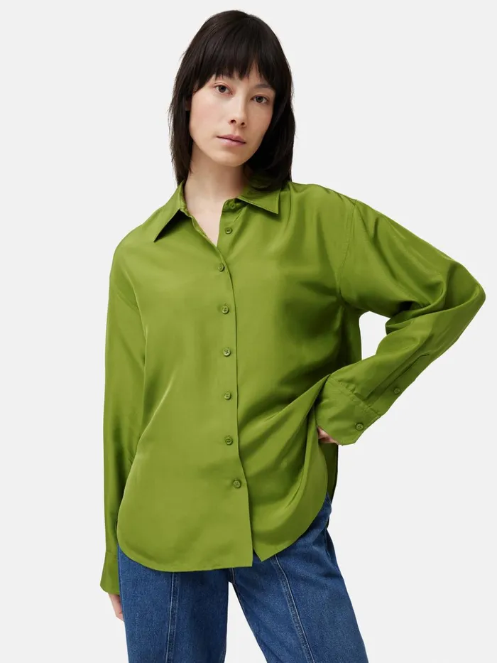 Jigsaw Silk Habotai Relaxed Shirt Green Women Shirts and Tops