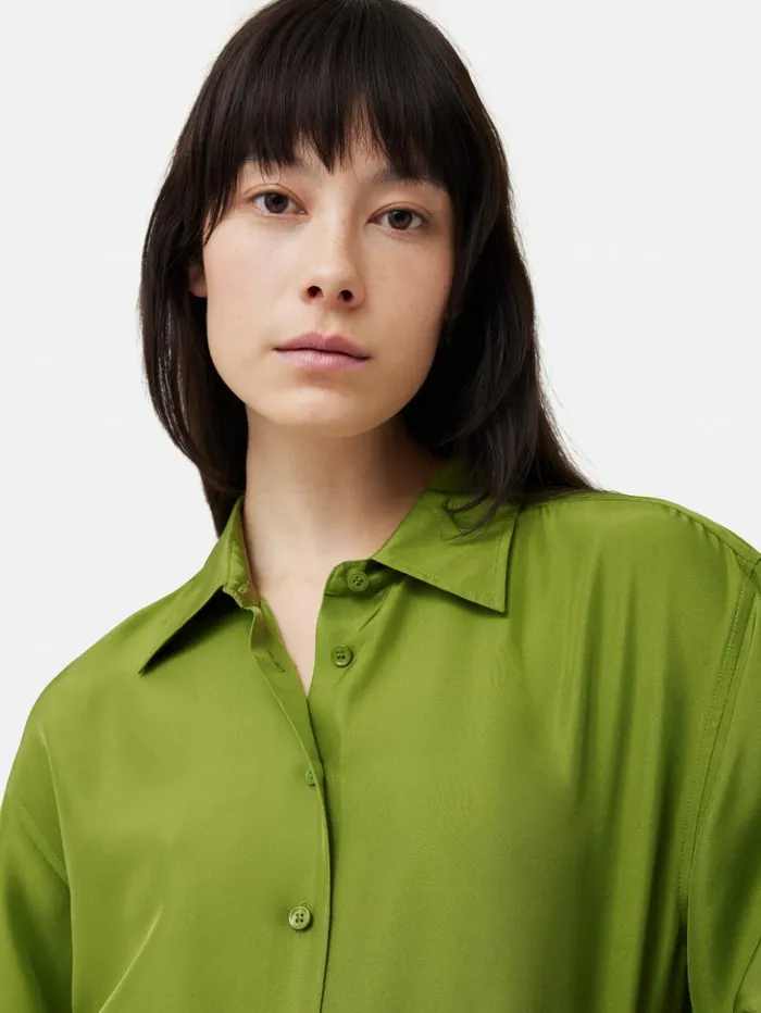 Jigsaw Silk Habotai Relaxed Shirt Green Women Shirts and Tops