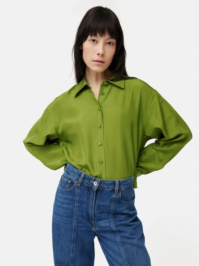 Jigsaw Silk Habotai Relaxed Shirt Green Women Shirts and Tops