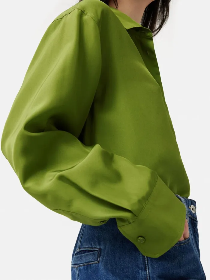 Jigsaw Silk Habotai Relaxed Shirt Green Women Shirts and Tops