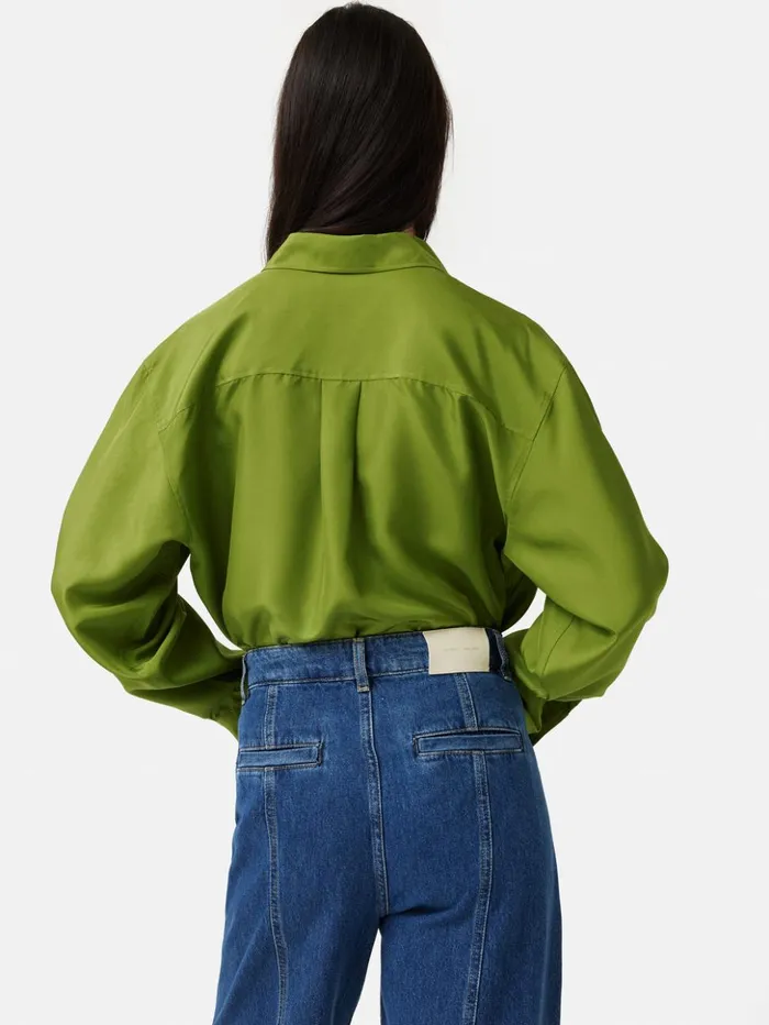 Jigsaw Silk Habotai Relaxed Shirt Green Women Shirts and Tops