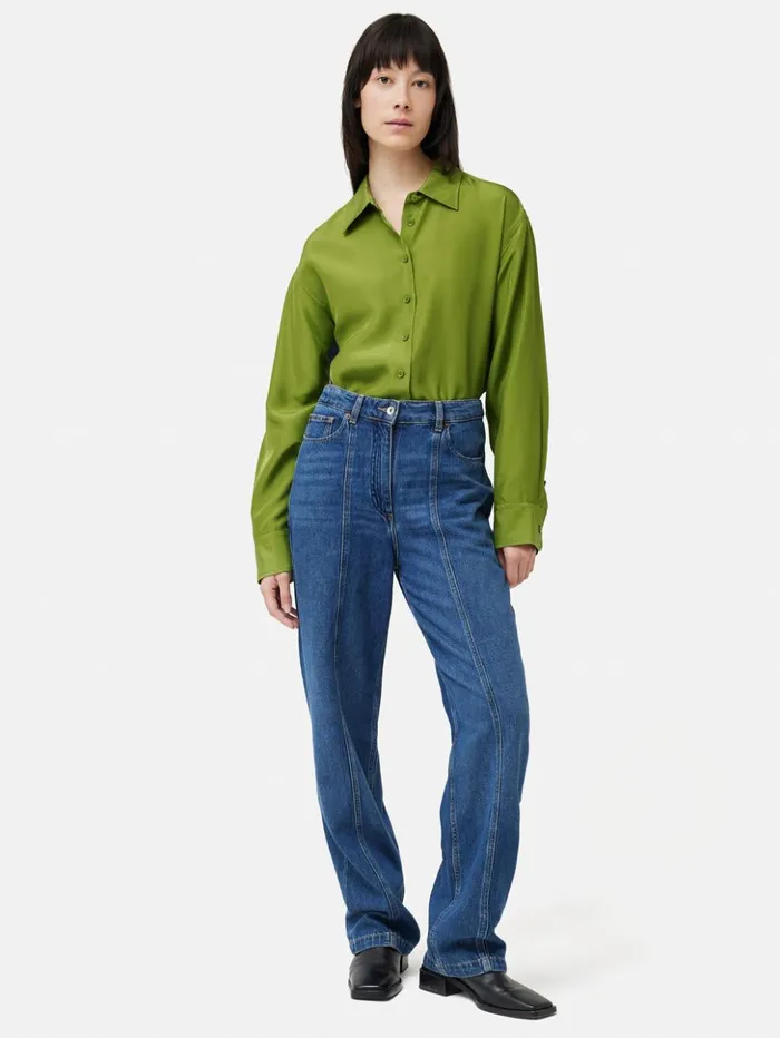 Jigsaw Silk Habotai Relaxed Shirt Green Women Shirts and Tops