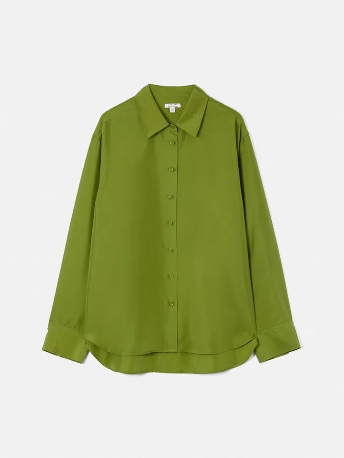 Jigsaw Silk Habotai Relaxed Shirt Green Women Shirts and Tops