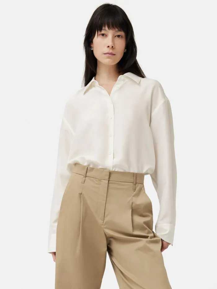 Jigsaw Silk Habotai Relaxed Shirt Ivory Women Shirts and Tops