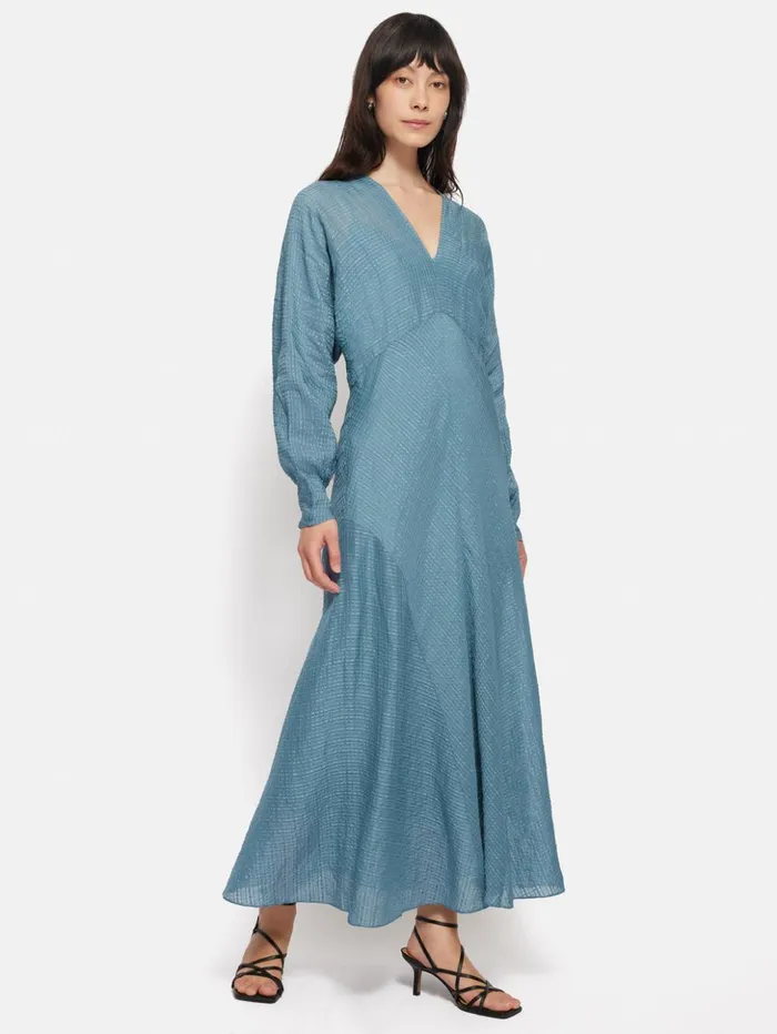 Jigsaw Silk Linen Gauze Maxi Dress Blue Women Dresses and Jumpsuits