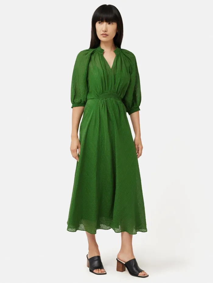 Jigsaw Silk Linen Gauze Midi Dress Green Women Dresses and Jumpsuits