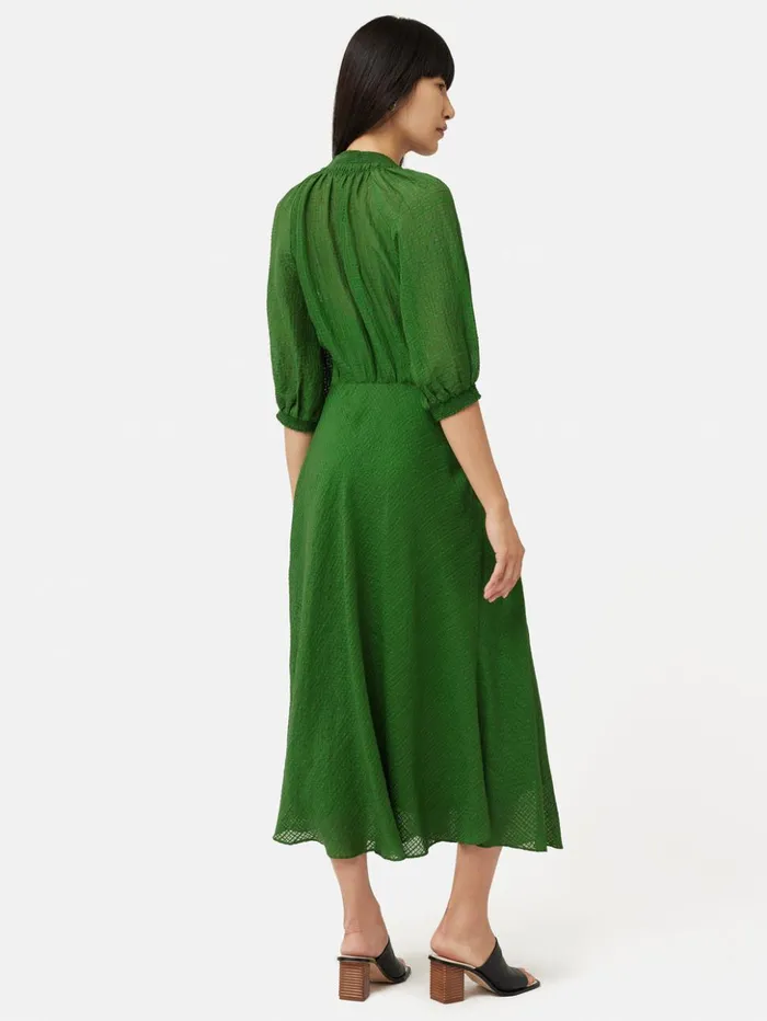 Jigsaw Silk Linen Gauze Midi Dress Green Women Dresses and Jumpsuits