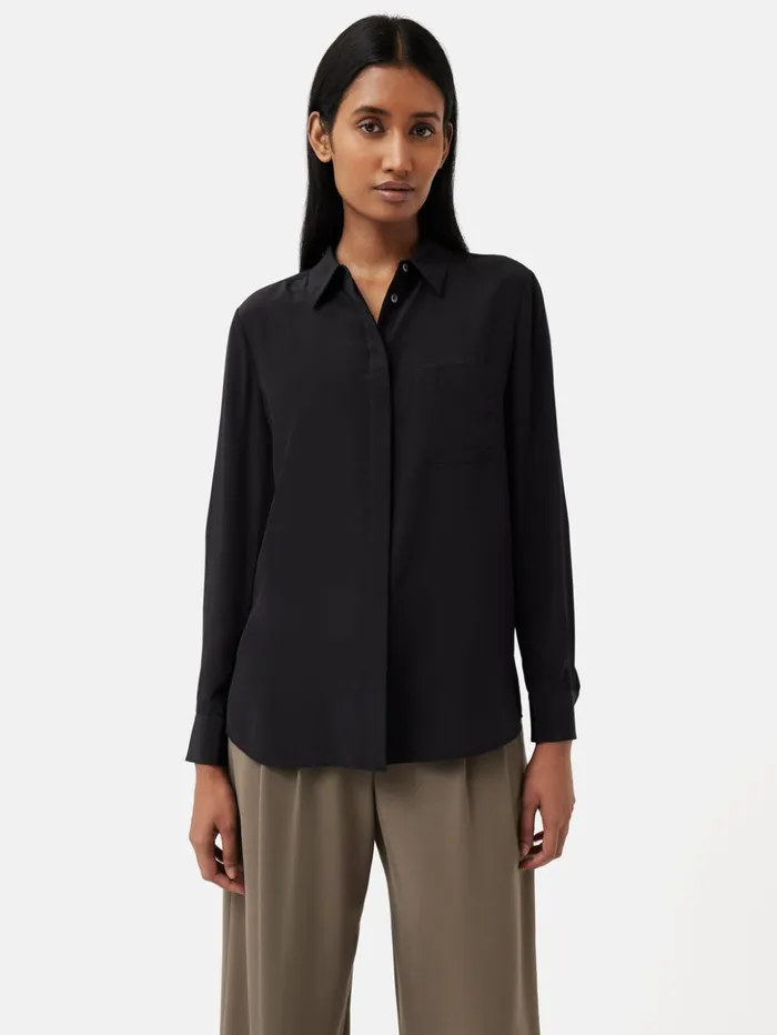 Jigsaw Silk Long Sleeve Shirt Black Women Shirts and Tops