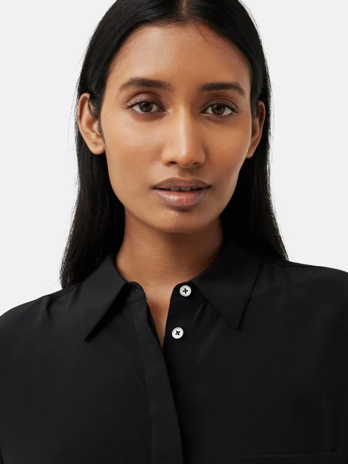 Jigsaw Silk Long Sleeve Shirt Black Women Shirts and Tops