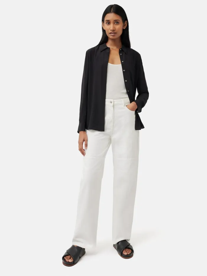 Jigsaw Silk Long Sleeve Shirt Black Women Shirts and Tops