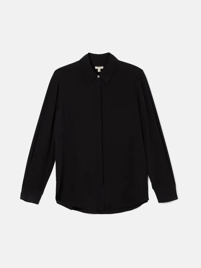 Jigsaw Silk Long Sleeve Shirt Black Women Shirts and Tops