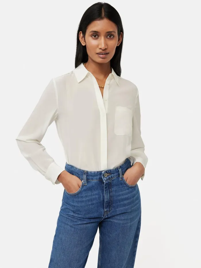 Jigsaw Silk Long Sleeve Shirt Ivory Women Shirts and Tops