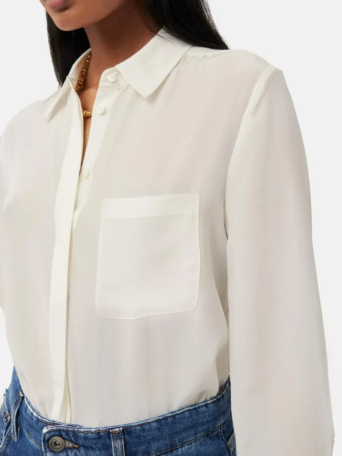 Jigsaw Silk Long Sleeve Shirt Ivory Women Shirts and Tops