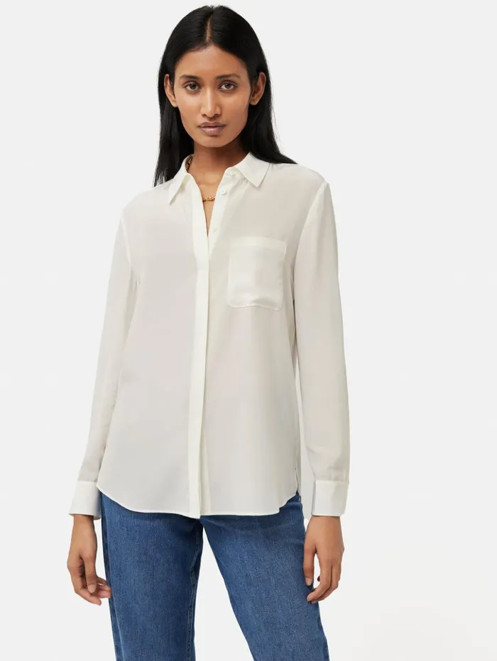 Jigsaw Silk Long Sleeve Shirt Ivory Women Shirts and Tops