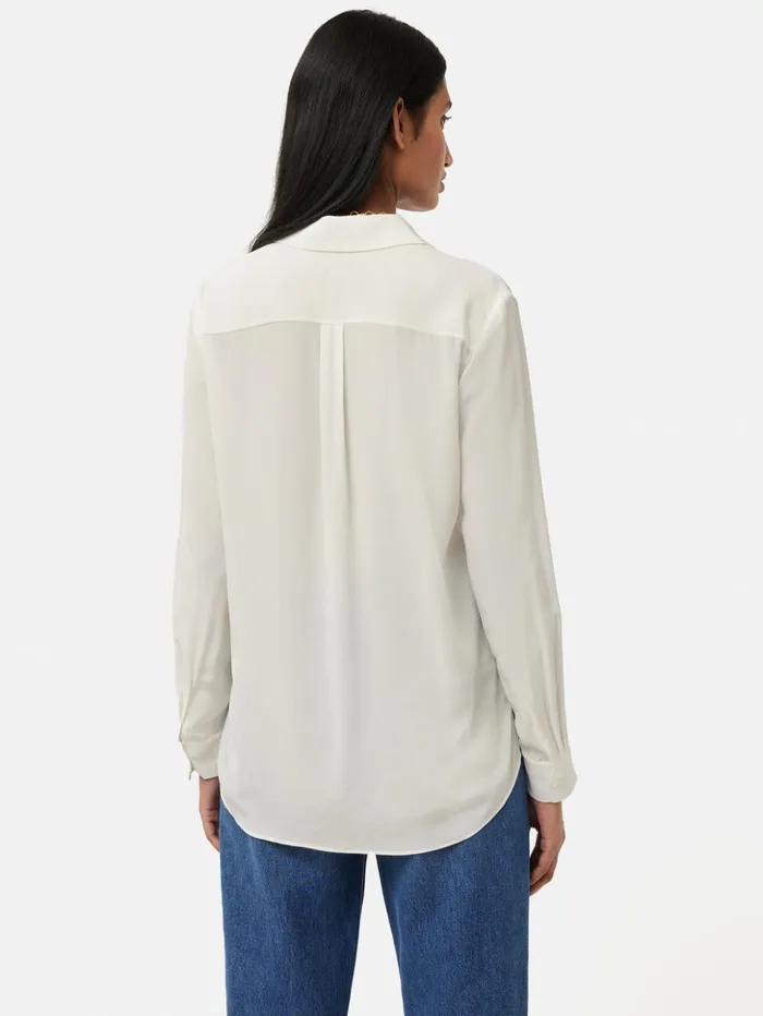 Jigsaw Silk Long Sleeve Shirt Ivory Women Shirts and Tops