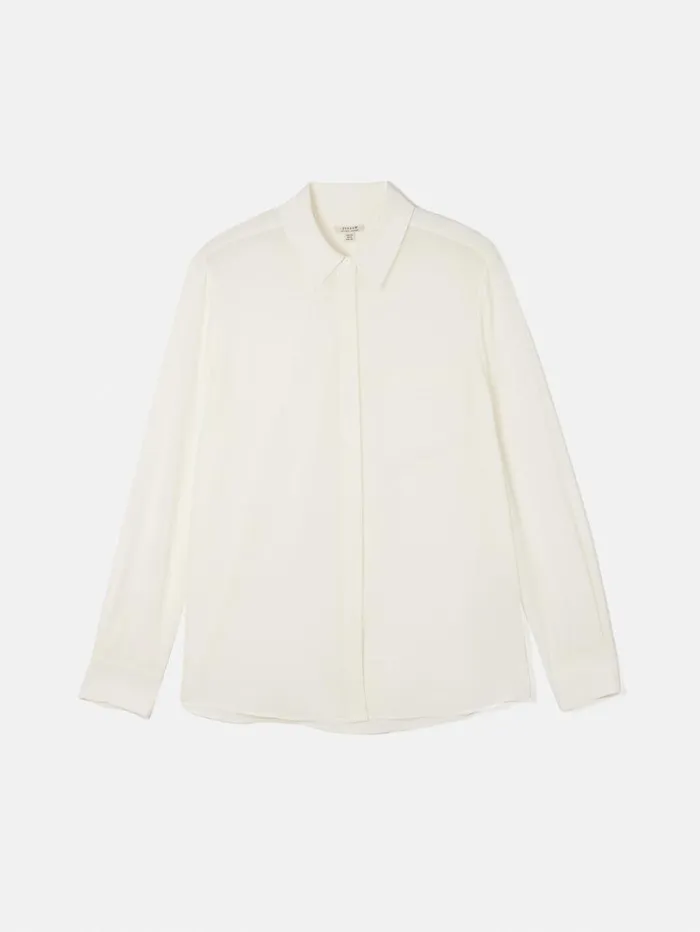 Jigsaw Silk Long Sleeve Shirt Ivory Women Shirts and Tops