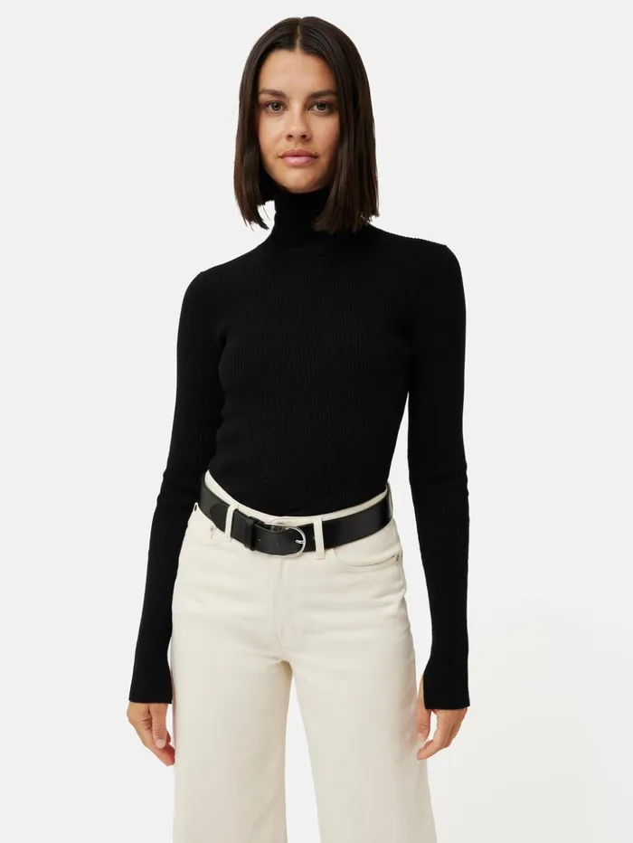 Jigsaw Slash Back Polo Neck Jumper Black Women Knitwear and Cashmere