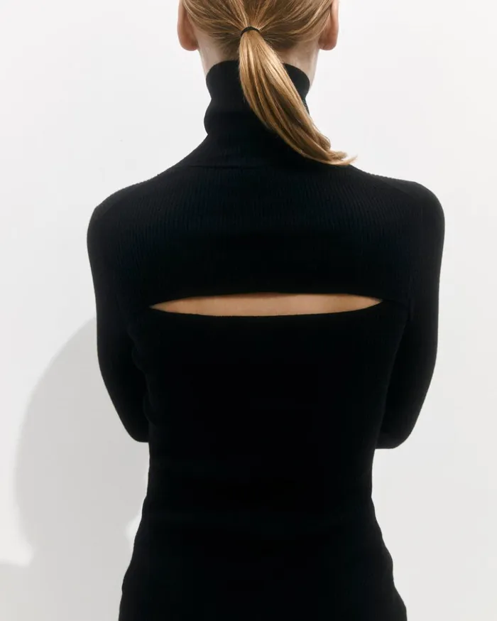 Jigsaw Slash Back Polo Neck Jumper Black Women Knitwear and Cashmere