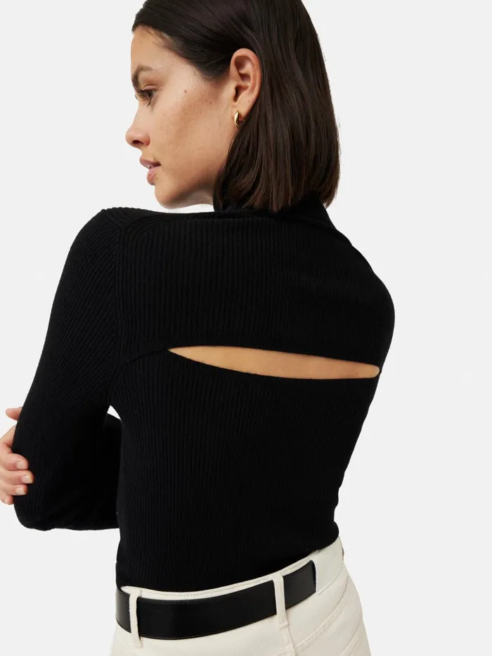 Jigsaw Slash Back Polo Neck Jumper Black Women Knitwear and Cashmere
