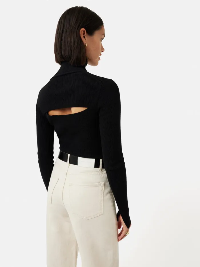 Jigsaw Slash Back Polo Neck Jumper Black Women Knitwear and Cashmere