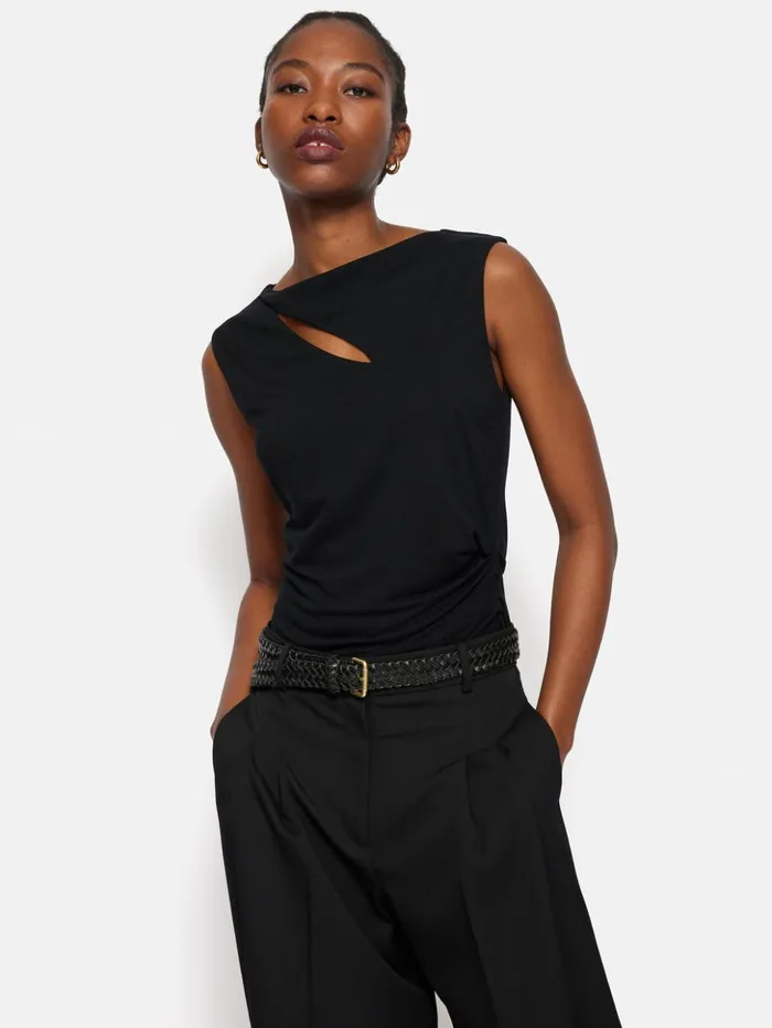 Jigsaw Slash Neck Top Black Women Shirts and Tops