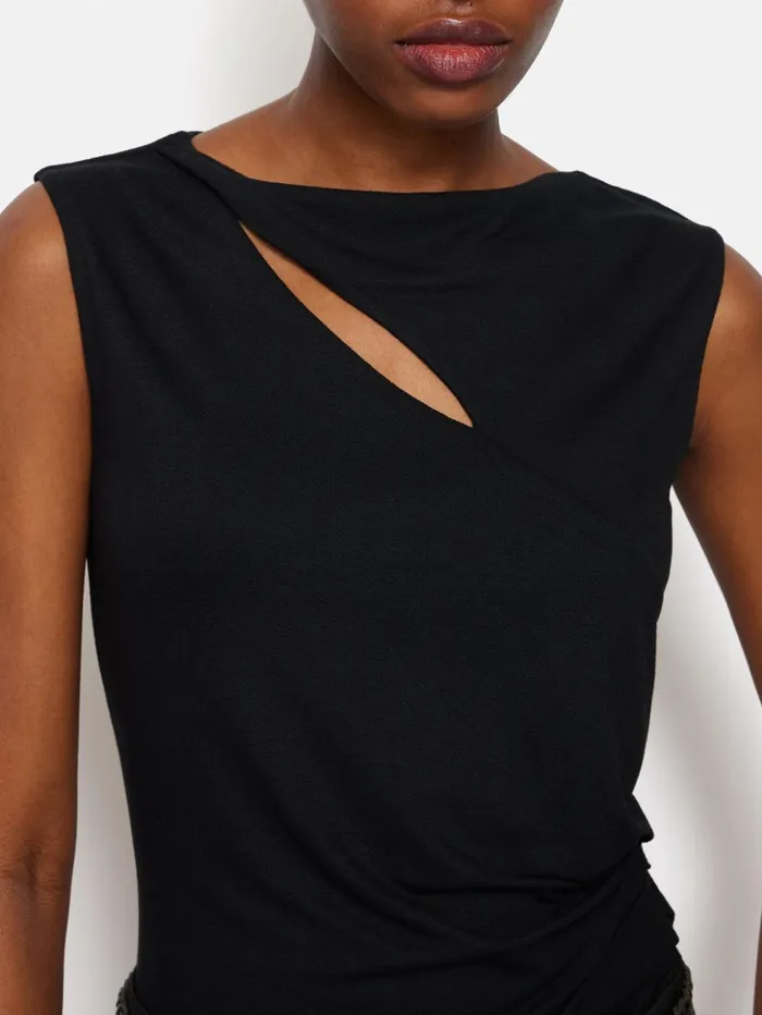 Jigsaw Slash Neck Top Black Women Shirts and Tops